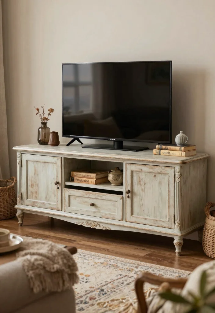 17 TV Stand 2026 Trending Ideas That Elevate Your Living Room - 11. Vintage Chic TV Stand: Nostalgic and Charming 1