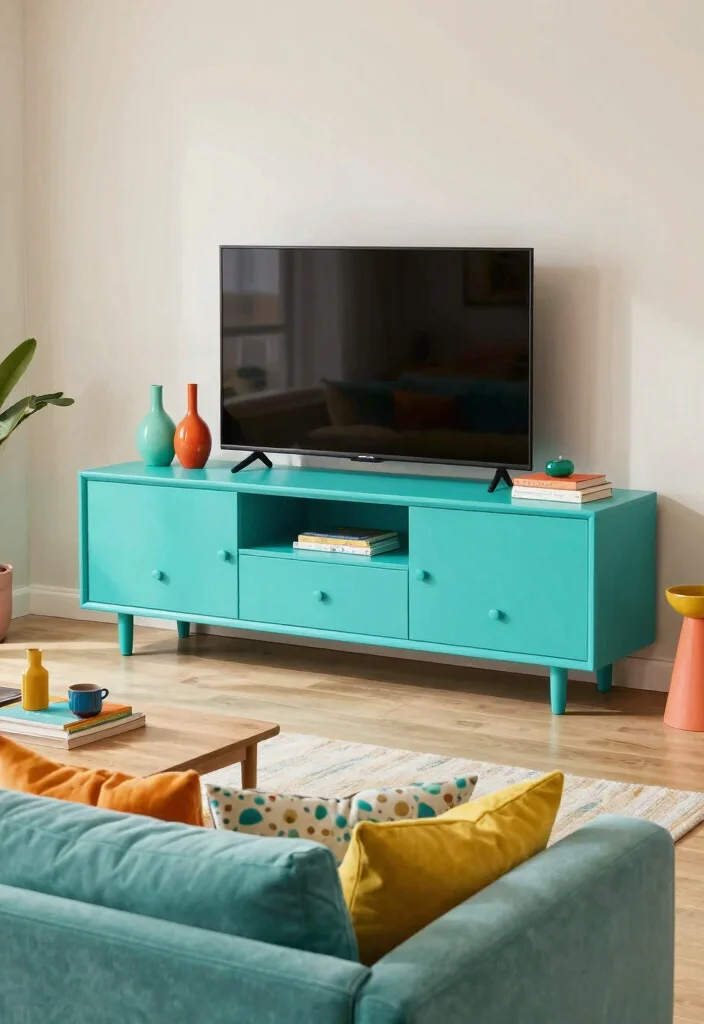 17 TV Stand 2026 Trending Ideas That Elevate Your Living Room - 6. Colorful TV Stand: Make a Bold Statement 1