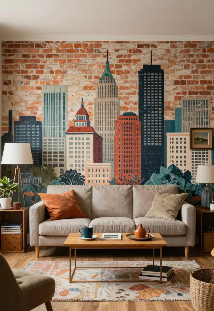 18 Brick Wall Wallpaper Ideas That Add Urban Edge - 10. Brick with Mural Elements 1