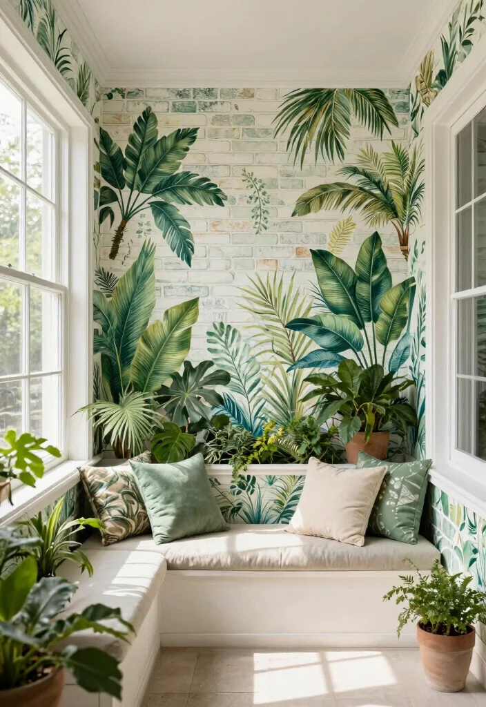 18 Brick Wall Wallpaper Ideas That Add Urban Edge - 14. Botanical Brick Prints 1