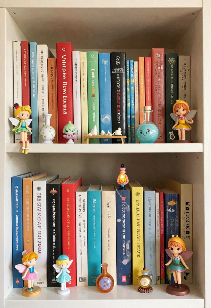 18 Fantasy Bookshelf Decor Ideas That Feel Magical - 2. Whimsical Shelf Accessories 1