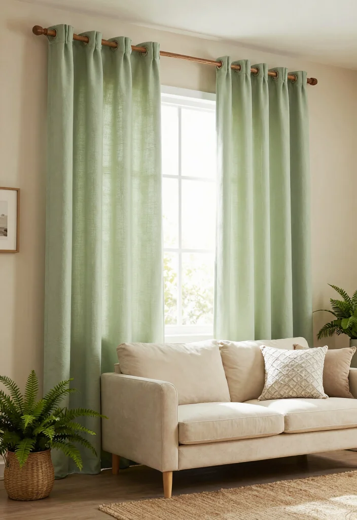 18 Green Living Room Curtains Ideas With Earthy Vibes - 1. Organic Cotton Curtains 1