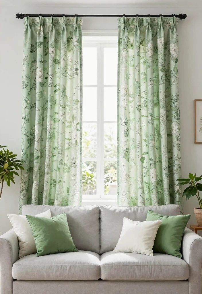 18 Green Living Room Curtains Ideas With Earthy Vibes - 12. Floral Designs 1