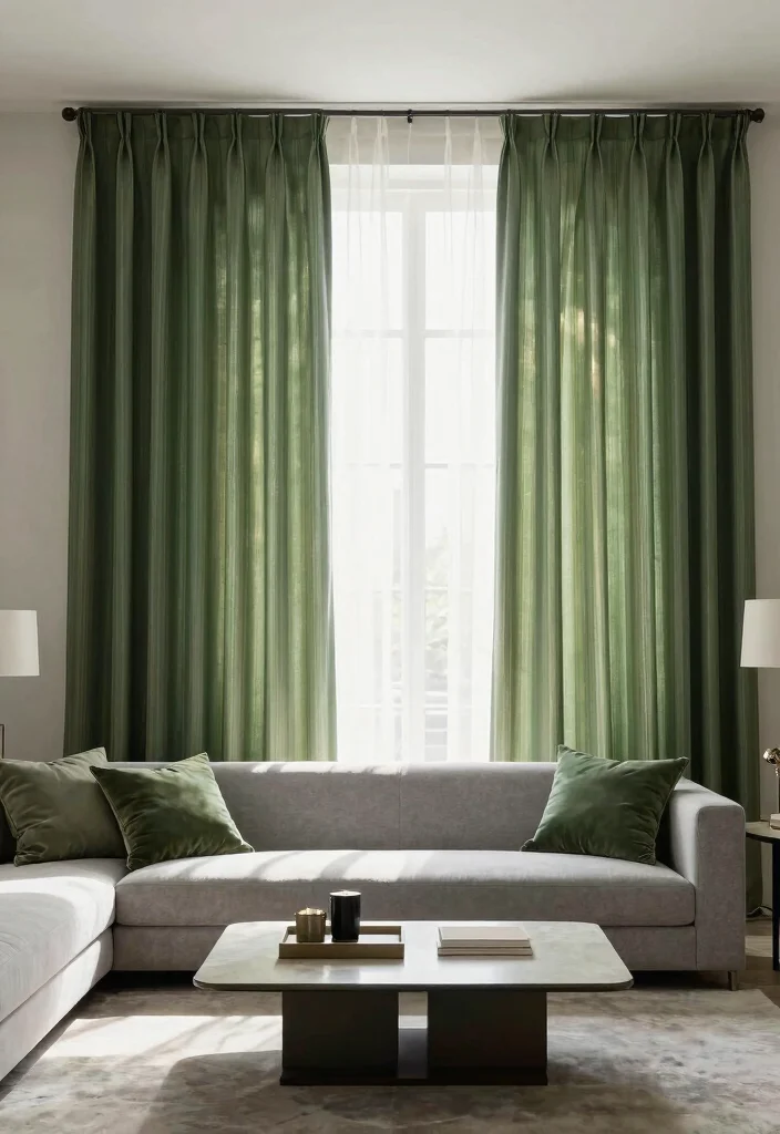 18 Green Living Room Curtains Ideas With Earthy Vibes - 13. Striped Patterns 1