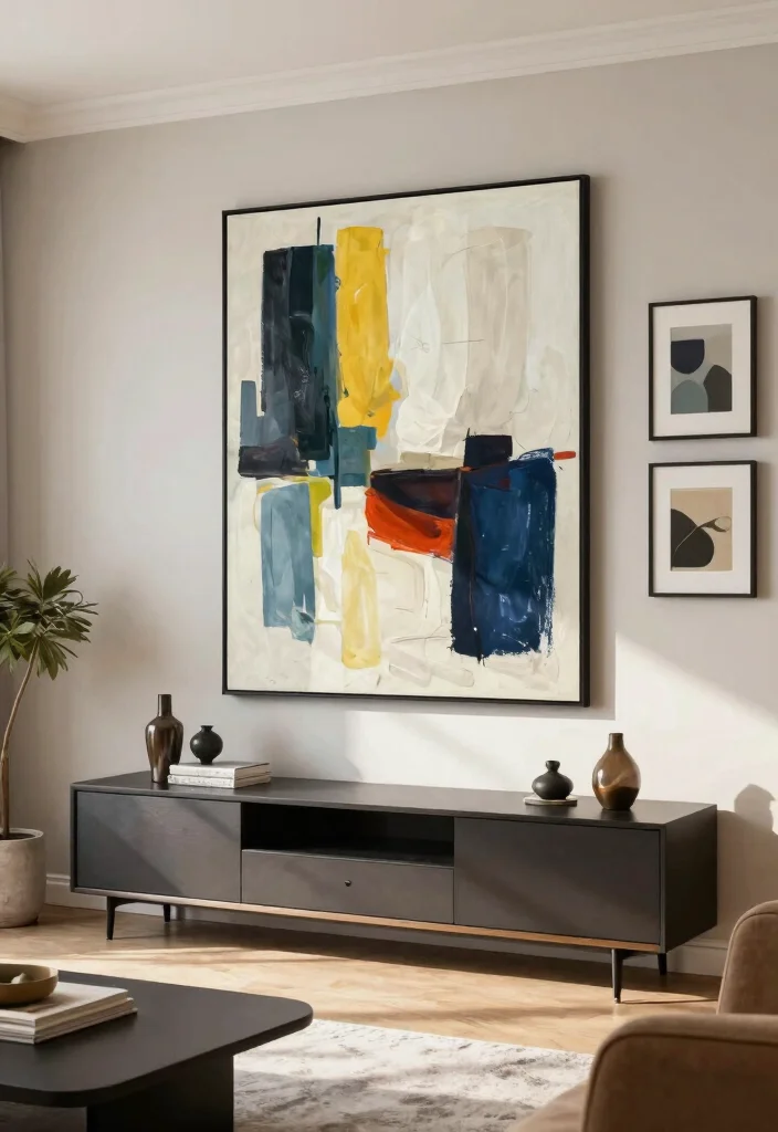 18 Modern TV Stand Living Rooms Ideas That Look Sleek 40 18 Modern TV Stand Living Rooms Ideas That Look Sleek - 10. Art-Inspired Decor 1