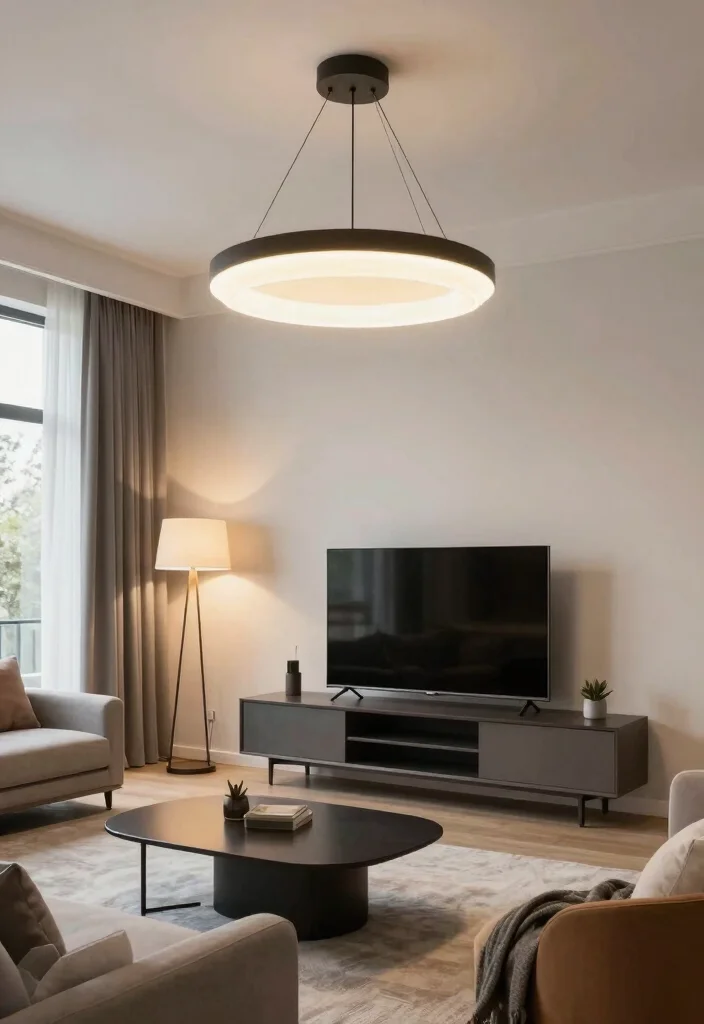 18 Modern TV Stand Living Rooms Ideas That Look Sleek 17 18 Modern TV Stand Living Rooms Ideas That Look Sleek - 7. Statement Lighting 1