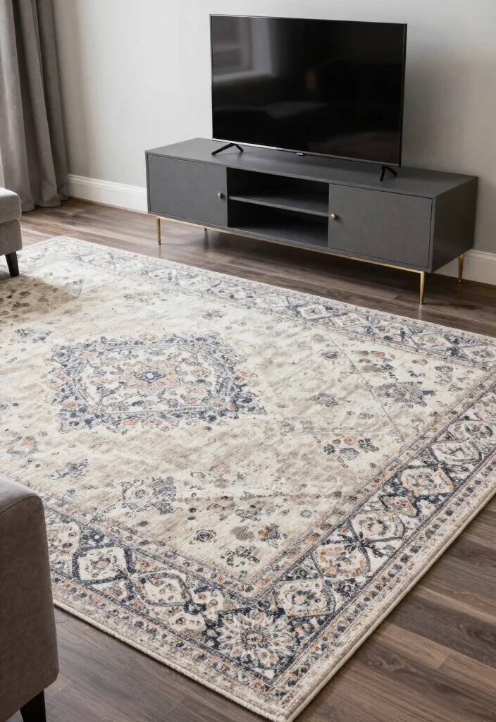 18 Modern TV Stand Living Rooms Ideas That Look Sleek 28 18 Modern TV Stand Living Rooms Ideas That Look Sleek - 8. Layered Rugs 1