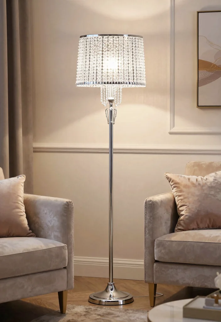 18 Silver Floor Lamp Ideas That Add Sleek Shine 43 18 Silver Floor Lamp Ideas That Add Sleek Shine - 13. Elegant Crystal-Accented Silver Floor Lamp 1