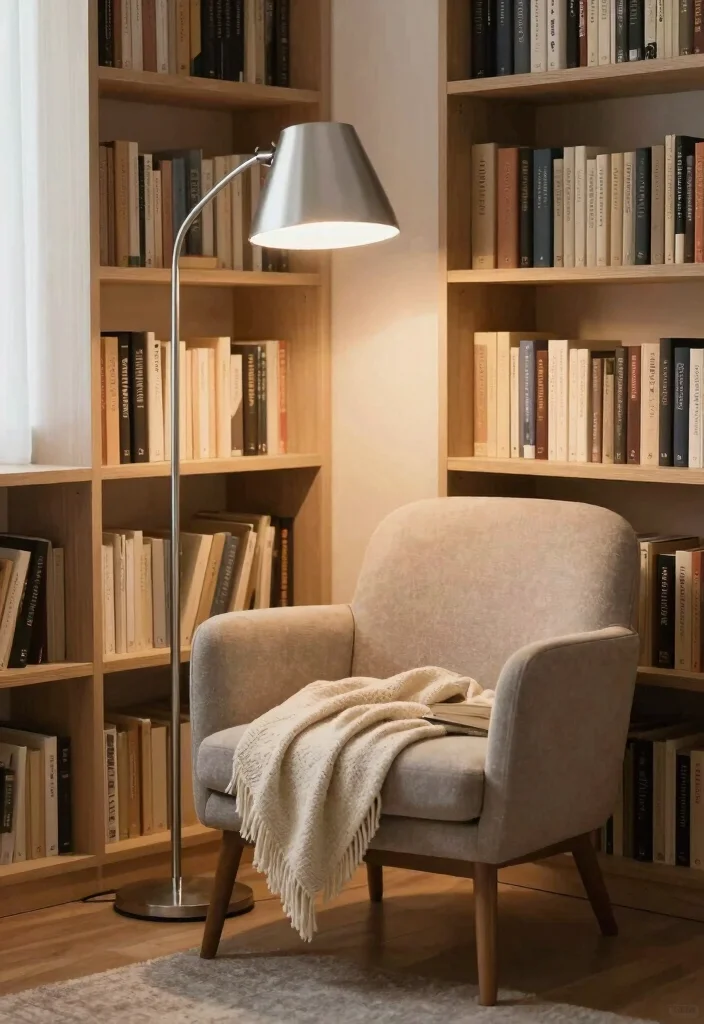 18 Silver Floor Lamp Ideas That Add Sleek Shine 65 18 Silver Floor Lamp Ideas That Add Sleek Shine - 15. Cozy Reading Nook with Silver Floor Lamp 1