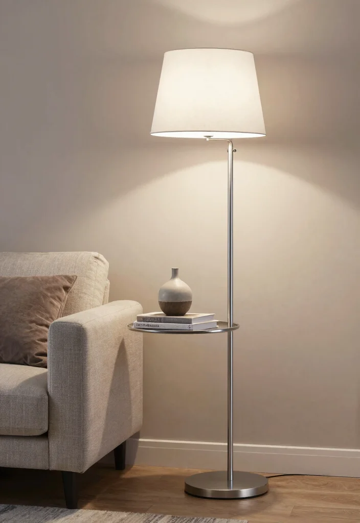 18 Silver Floor Lamp Ideas That Add Sleek Shine 67 18 Silver Floor Lamp Ideas That Add Sleek Shine - 17. Modern Silver Floor Lamp with Table 1