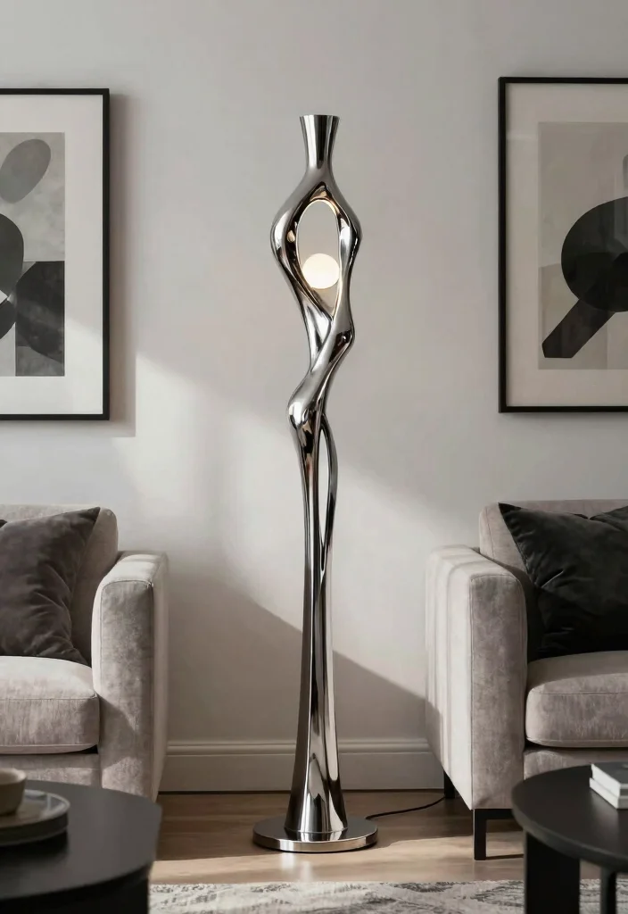 18 Silver Floor Lamp Ideas That Add Sleek Shine 16 18 Silver Floor Lamp Ideas That Add Sleek Shine - 6. Sculptural Silver Floor Lamp 1