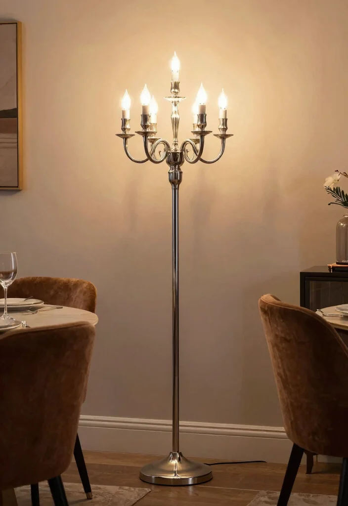 18 Silver Floor Lamp Ideas That Add Sleek Shine 19 18 Silver Floor Lamp Ideas That Add Sleek Shine - 9. Modern Candelabra Silver Floor Lamp 1