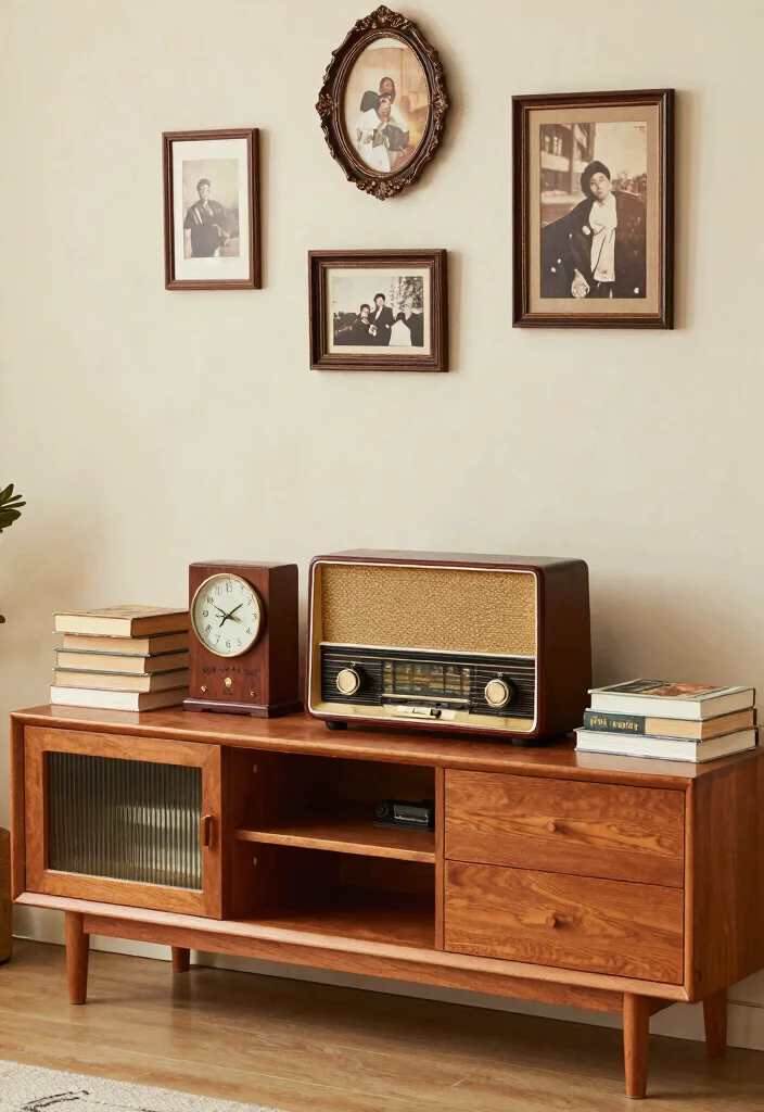 18 Wood TV Stand Decor Living Room Ideas That Feel Warm 13 18 Wood TV Stand Decor Living Room Ideas That Feel Warm - 3. Vintage Finds 1