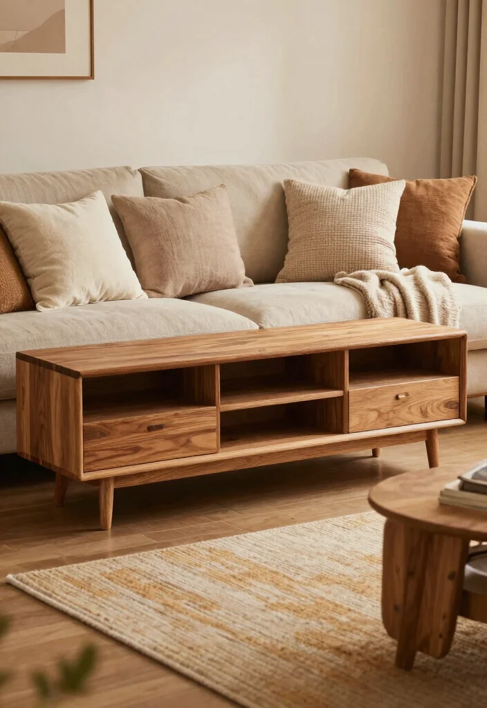 18 Wood TV Stand Decor Living Room Ideas That Feel Warm 14 18 Wood TV Stand Decor Living Room Ideas That Feel Warm - 4. Cozy Accents 1