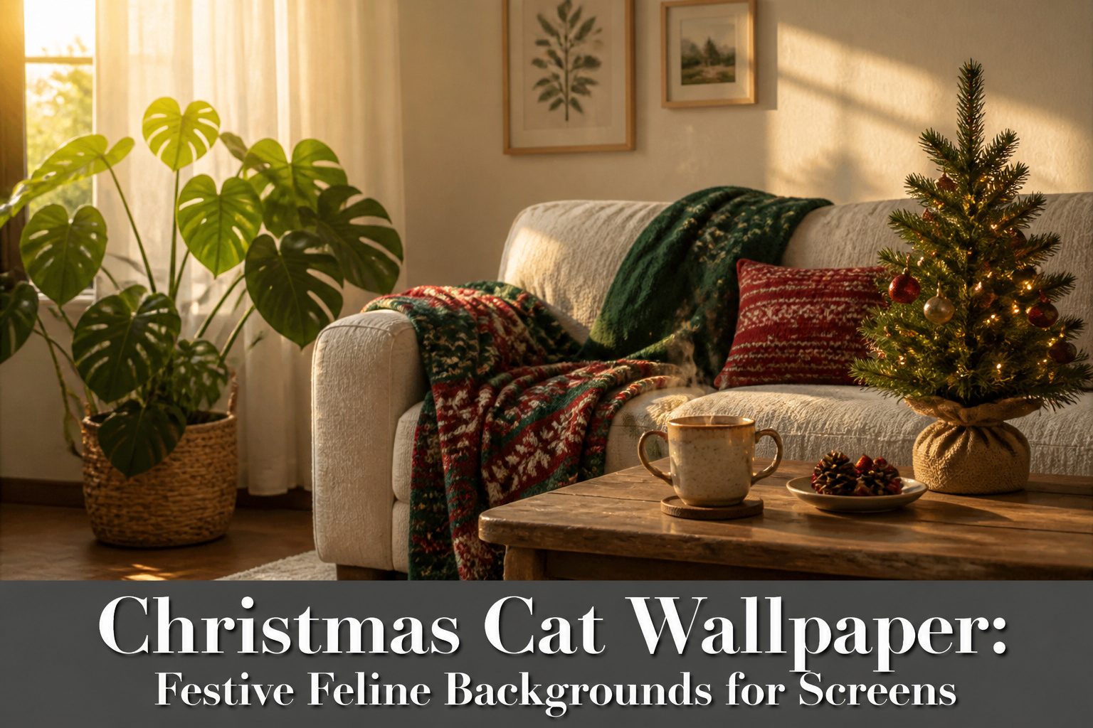 A cat surrounded by Christmas decorations and gifts.