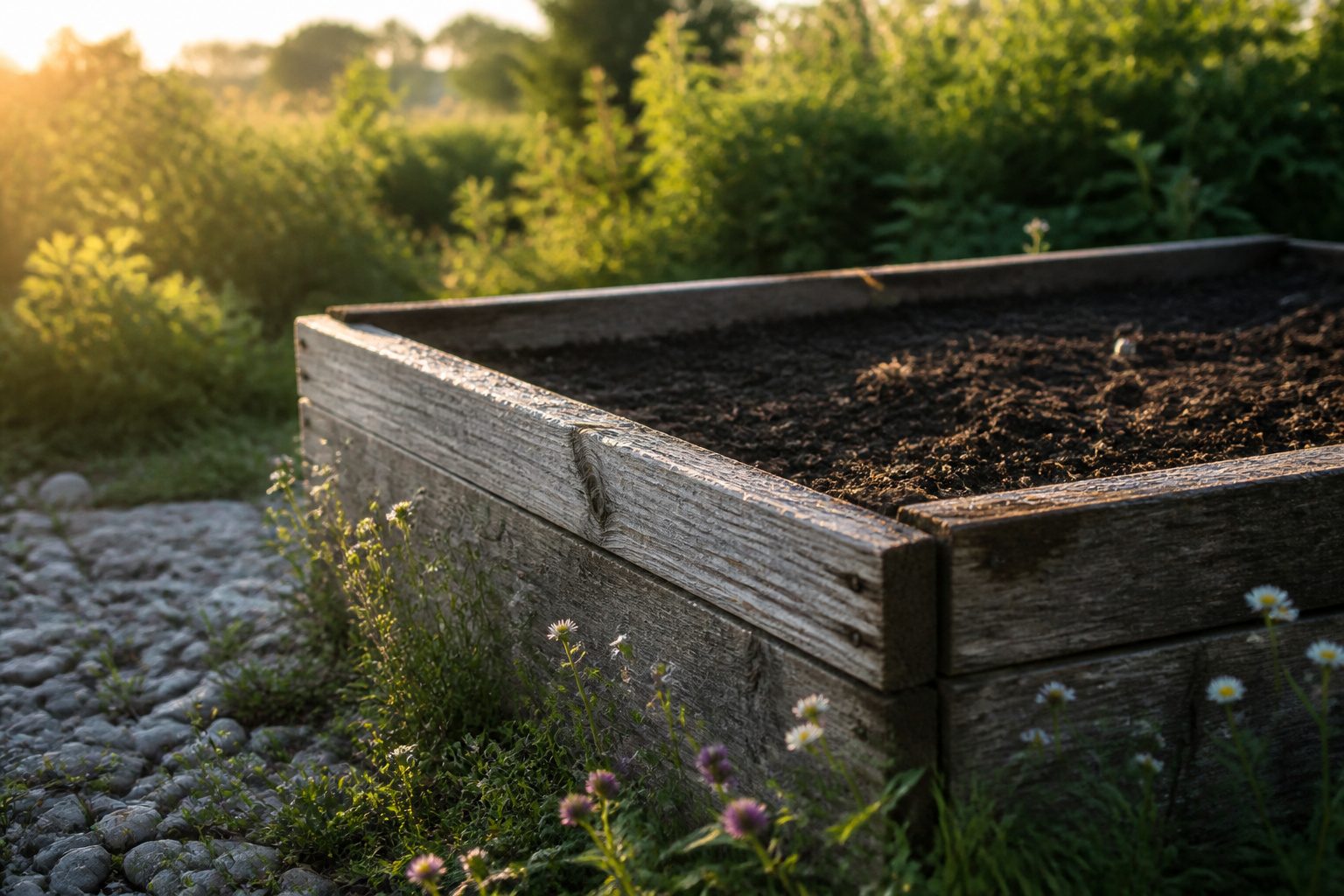 A vegetable garden filled with various plants and vegetables.